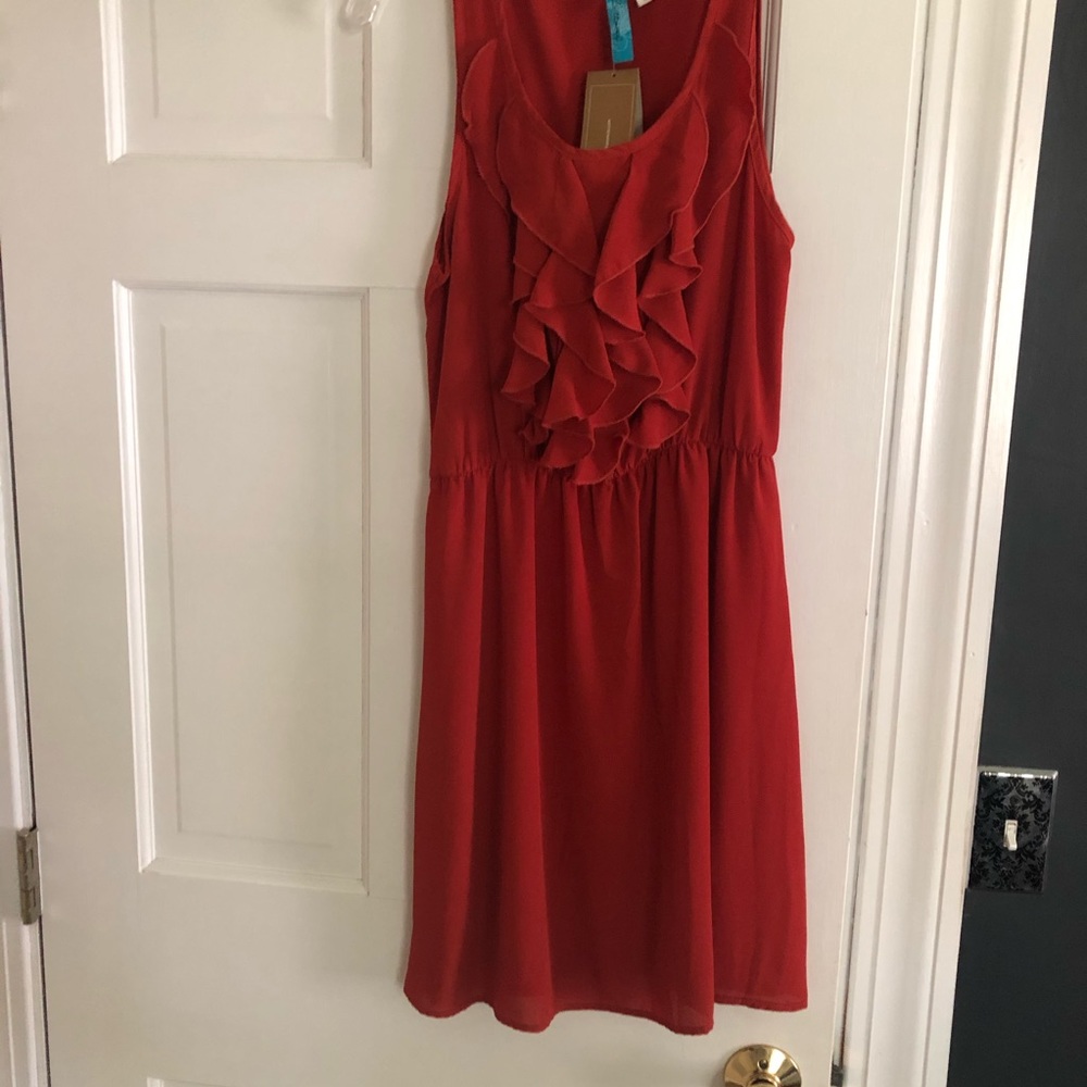 Burnt orange ruffle dress